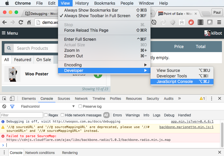 An open JavaScript Console in Chrome for the Mac