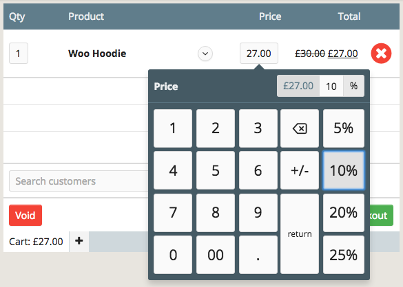 Reducing the item price by a percentage using the number pad